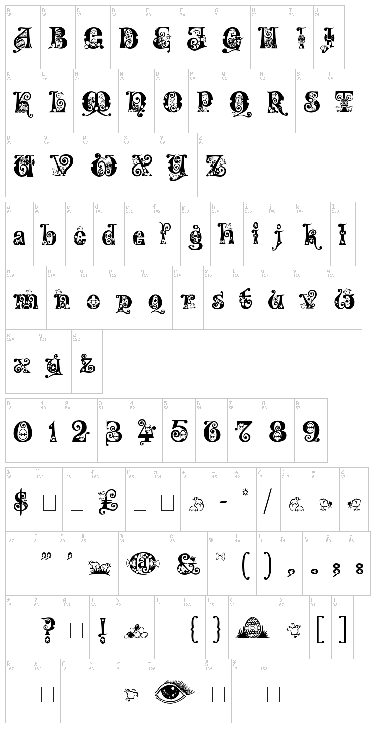 Kingthings Eggypeg font map